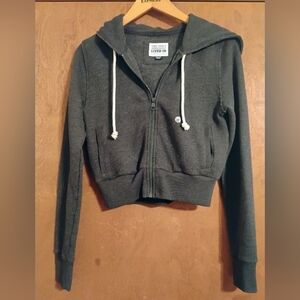NWOT American Eagle Sun Set Charcoal Crop Zip-Up Hoodie with Drawstrings